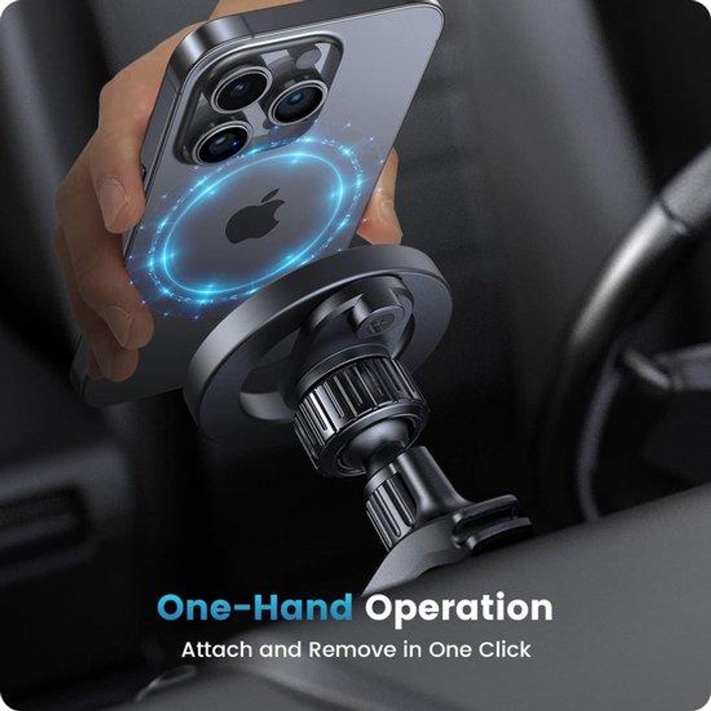 Handyhalter Auto für Magsafe & Android, 360° drehbar, Ringmagnetik, Kabelmanager, runde Lüftungsgitter, inkl. Metallring