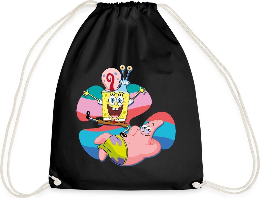 Spreadshirt SpongeBob Schwammkopf Patrick Gary Die Schnecke Turnbeutel, One size, Schwarz