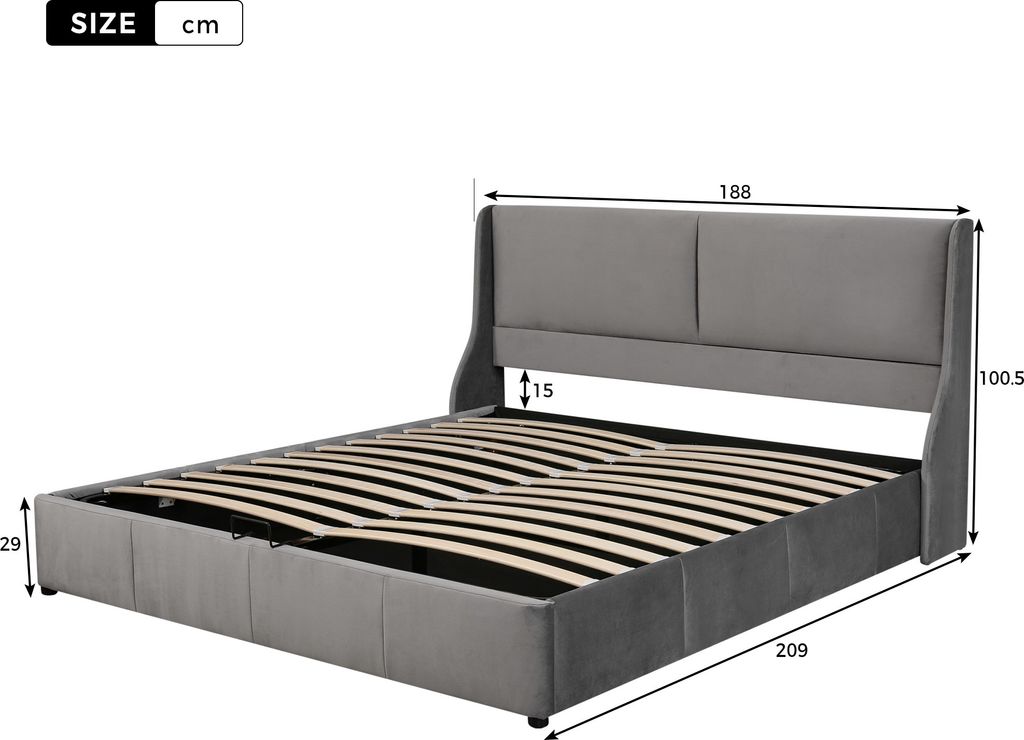 Merax Hydraulická posteľ Boxspring 180x200 cm Čalúnená Obrázok produktu 6