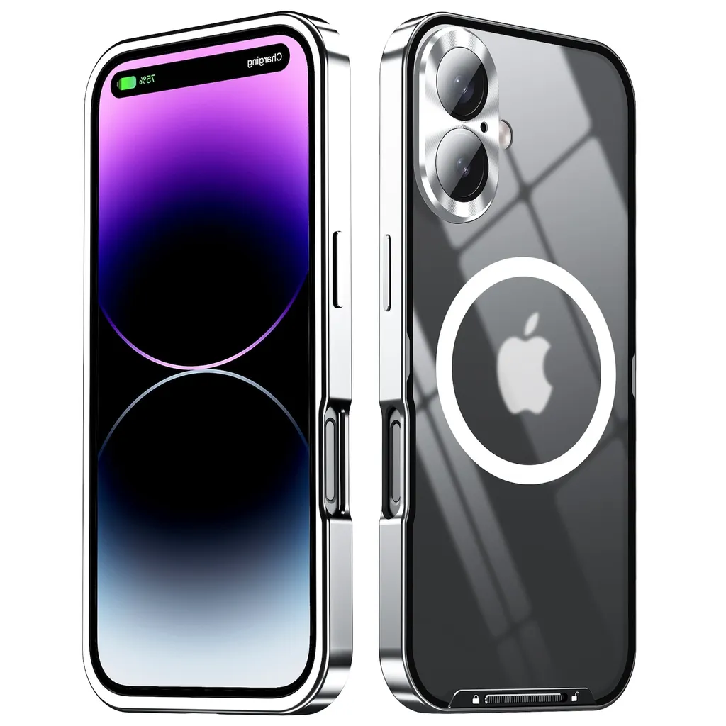 Custodia iPhone 16 MagSafe Argento Robusta Metal Design Original