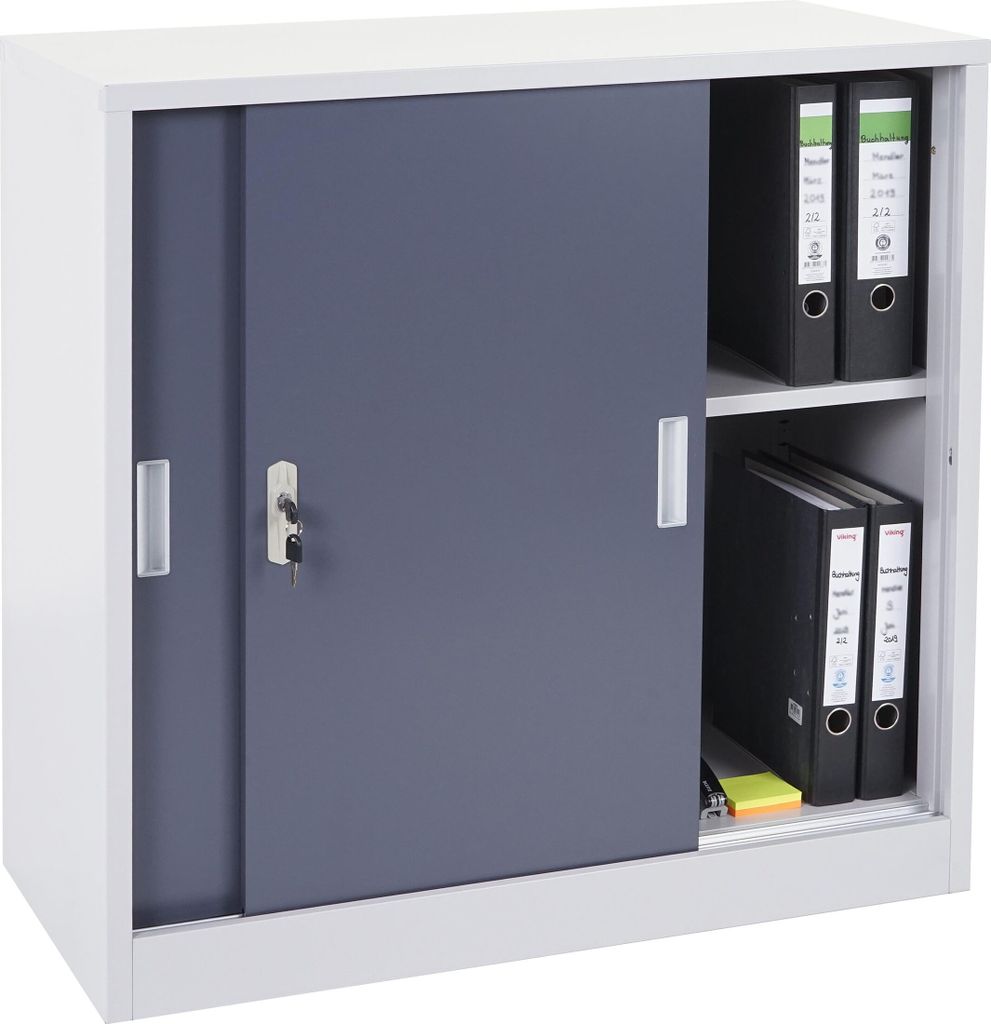 Aktenschrank Boston HWC-F41, Stahlschrank Büroschrank, mit abschließbaren Schiebetüren 90x90x45cm anthrazit
