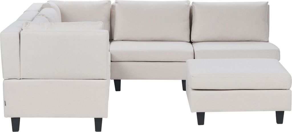 BELIANI 5-Sitzer Ecksofa Rechtsseitig Hellbeige Stoffbezug mit Ottomane Kissen Schwarze Beine Modular Modern Modulsofa Wohnlandschaft Wohnzimmer