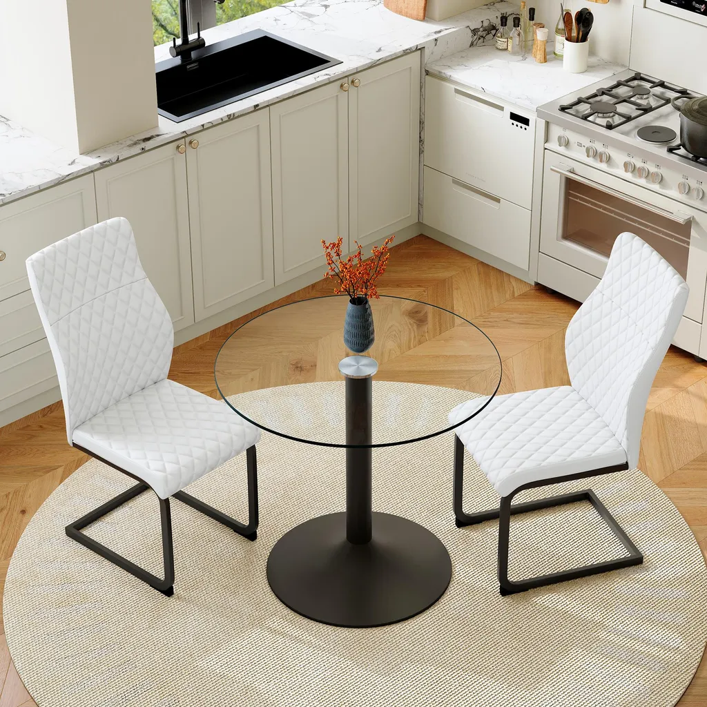 Table à manger pour petit espace avec 2 chaises blanches confortables