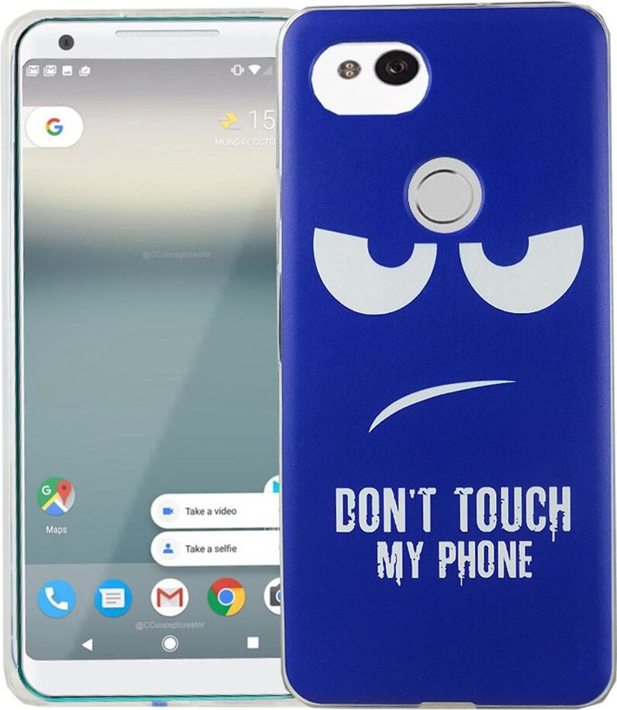 Handy Hülle für Google Pixel 2 XL Cover Case Schutz Tasche Motiv Slim Silikon TPU Dont Touch My Phone Blau