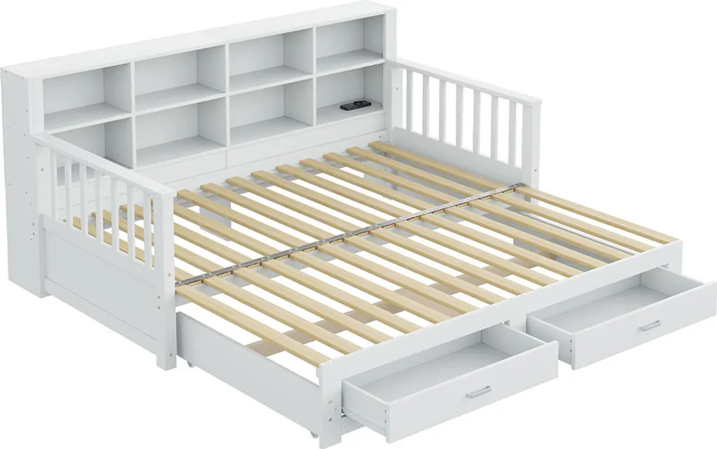 Lit Multifonction Blanc 180x190 cm : Solution Rangement et Charge USB - 7