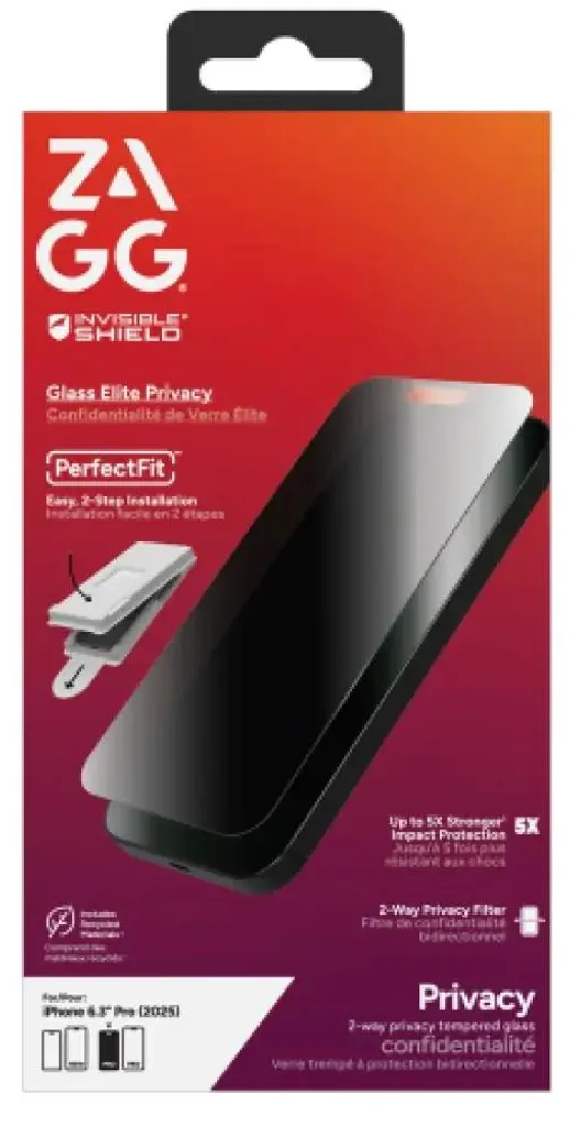 InvisibleShield Glass Elite Privacy pour iPhone 17 Pro - Verre Trempé Noir