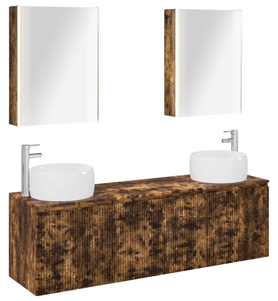 vidaXL Badezimmerschrank-Set 5 pcs Geräucherte Eiche Holzwerkstoff
