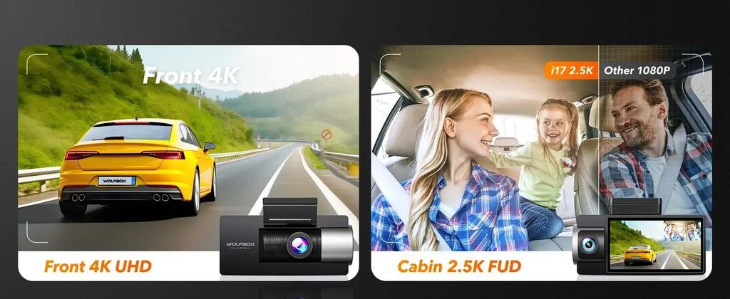 i17 - Auto-Dashcam - 3-Kanal Front/Innen/Heck - 4K - GPS - 5G WLAN App - Sony IMX335 F1.5 Nachtsicht - Ohne Hardwire-Kit - Schwarz