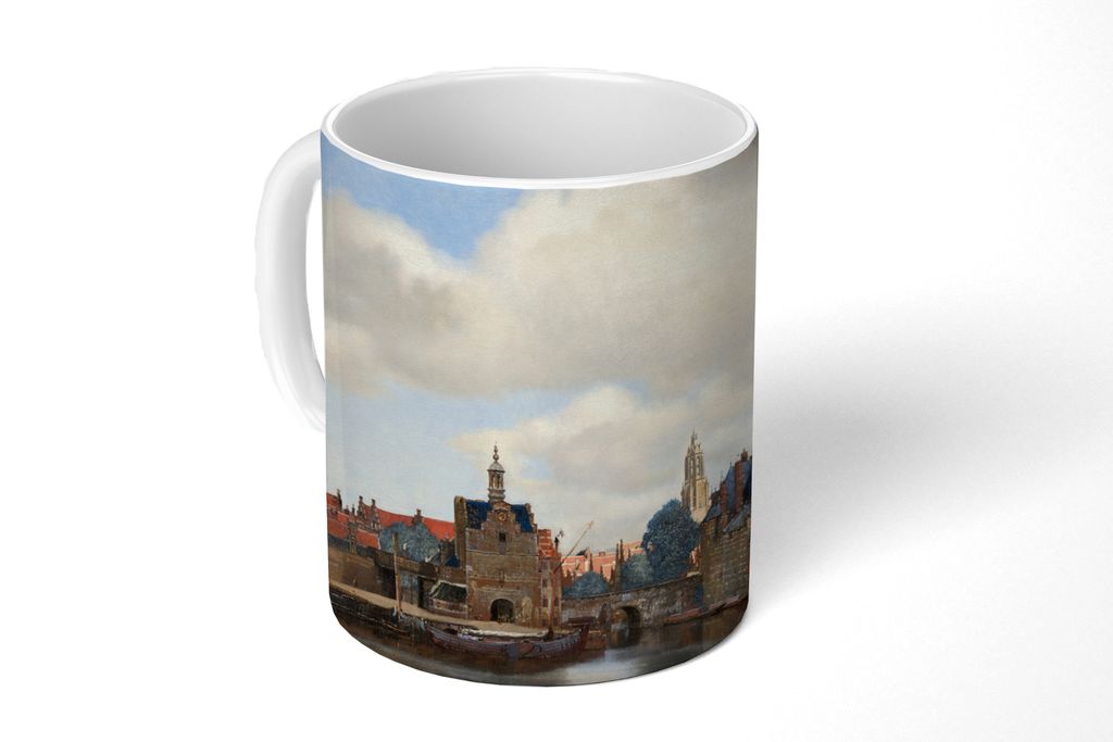KitchenYeah Tasse Kaffeetasse Kaffeebecher 350 ml Ansicht von Delft - Gemälde von Johannes Vermeer Teetasse - Fototasse - Becher - Keramikbecher...
