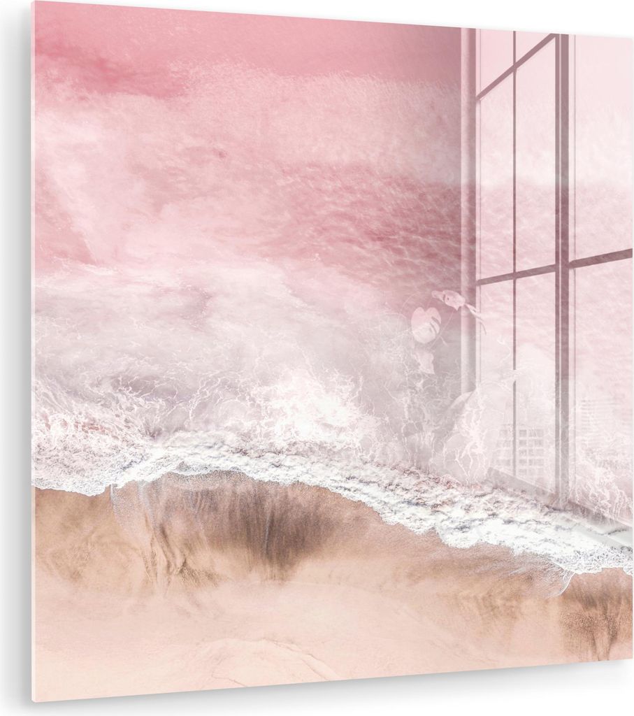 MuchoWow Glasbilder - Bilder auf Wandbild - Foto auf Glas Meer - Strand - Rosa - Natur 90x90 cm Wanddekoration aus Glas - Acrylglasbild - Acrylbild...