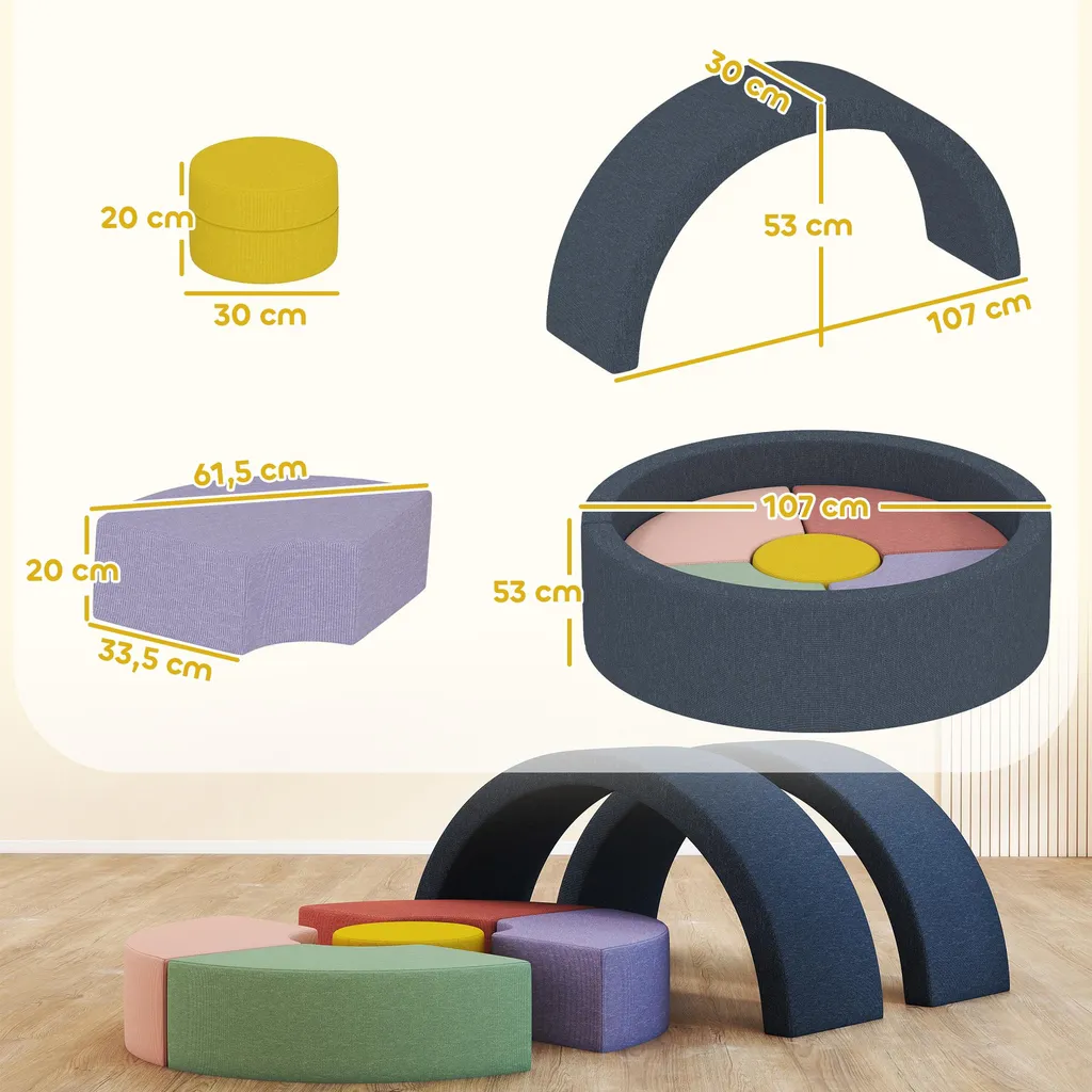 Parcours motricité bébé déhoussable 7 blocs mousse 107x107cm lavable - 5