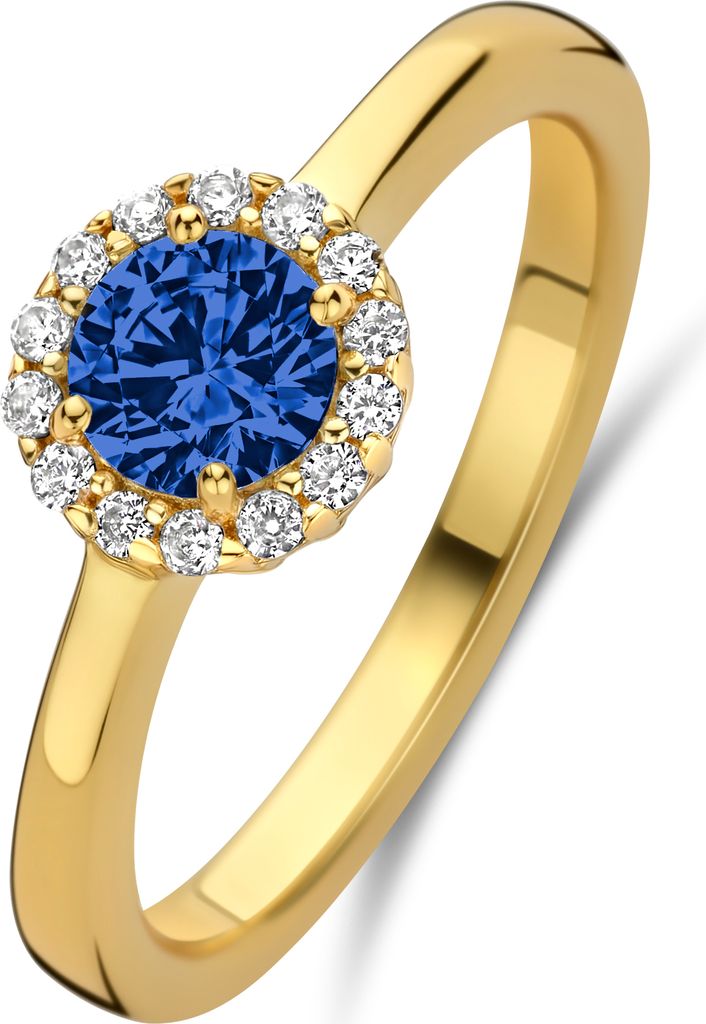New Bling - 9NB-1540-50 - Silberring mit weißen und saphirblauen Zirkonia - 925 Sterlingsilber - vergoldet