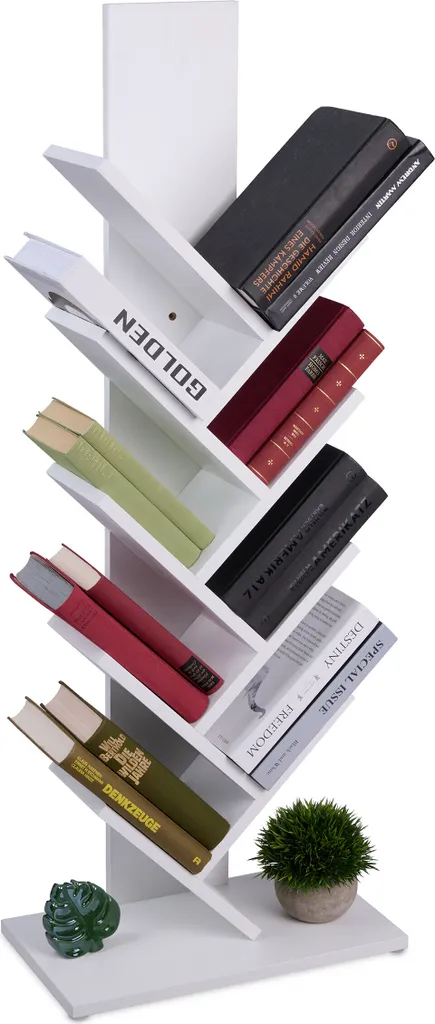 Bibliothèque Arbre Design Blanc avec 8 Tablettes Étagère Livres Compacte