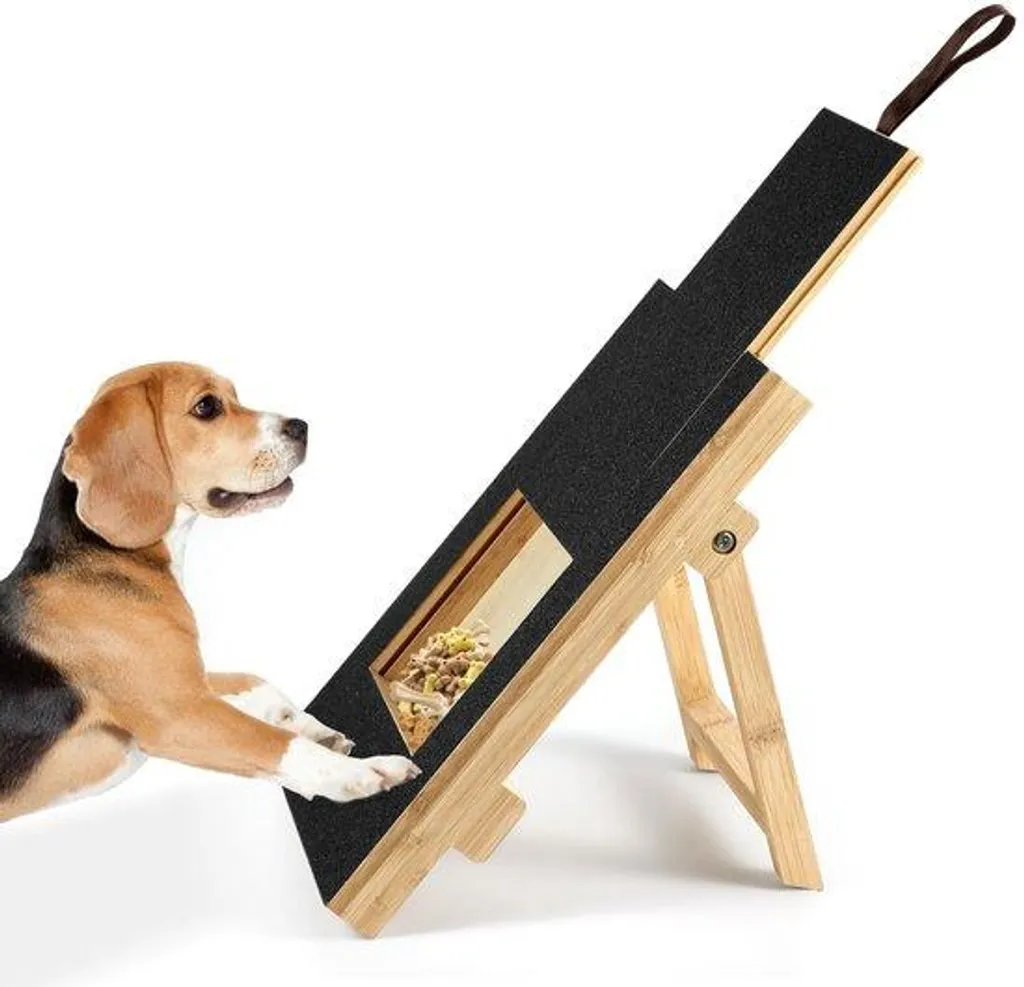Planche à gratter en bois pour chiens avec bac à friandises intégré XL
