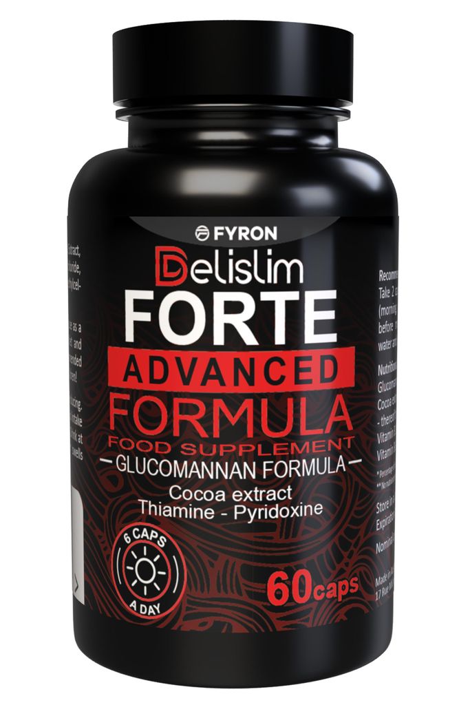 Delislim Forte - 60 Kapseln hochdosiert - Glucomannan & Kakao - Mit Vitamin B1 & B6 - Original Rezept aus der Schweiz - 1er Pack