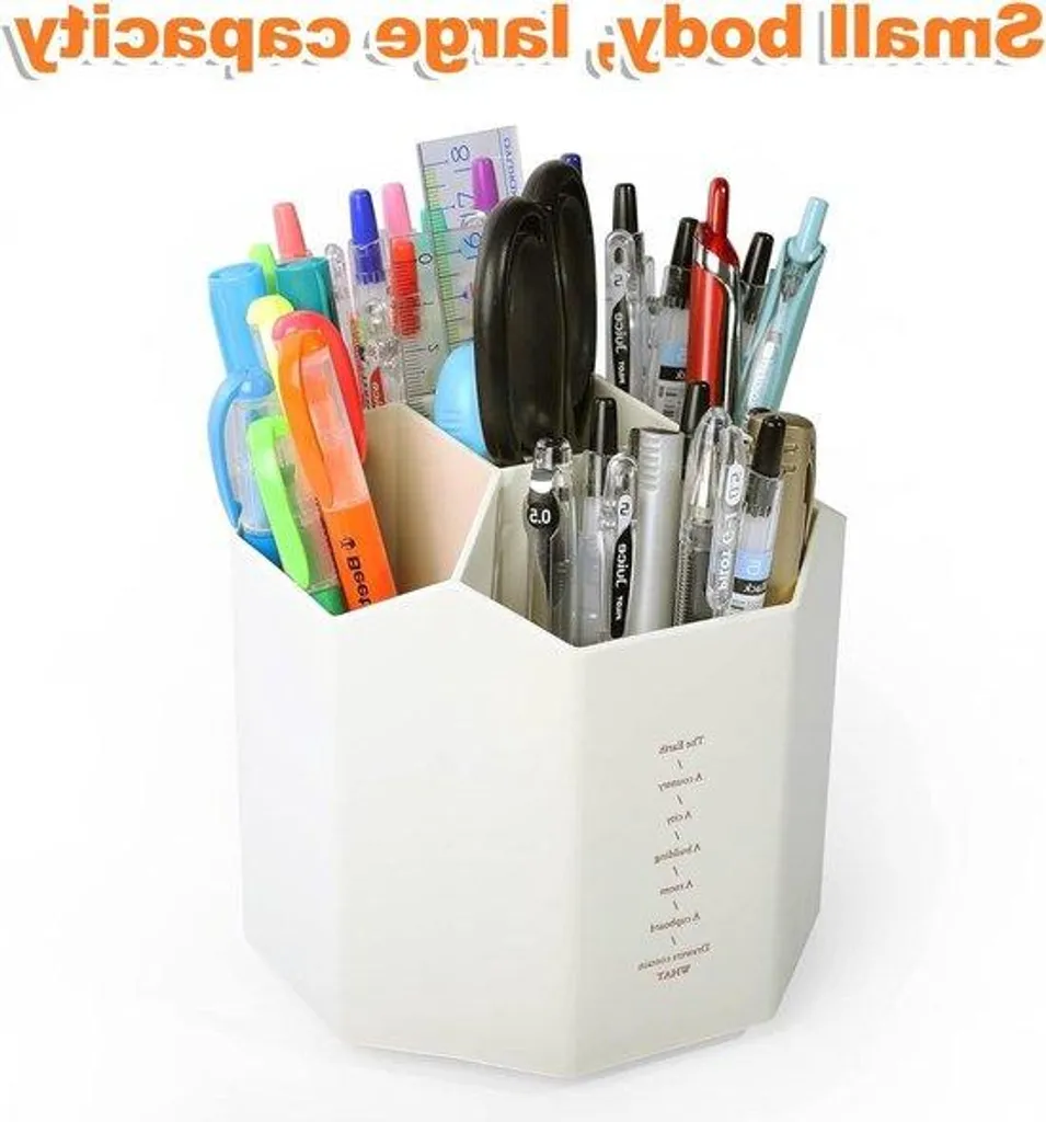 Pot à crayons rotatif 360° blanc en ABS robuste pour bureau d'enfant