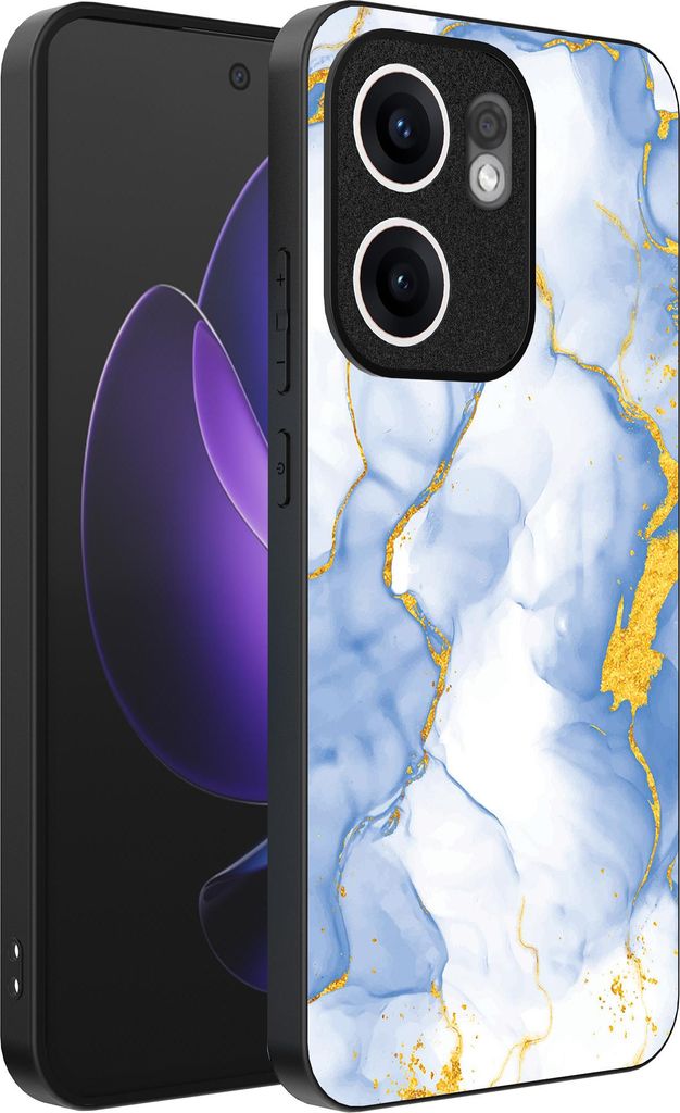 Smartphonica Telefon Fall geeignet für Oppo Reno 13F mit Hellblau Gold Marmor Print - TPU Backcover Fall Hellblau Gold Marmor Design