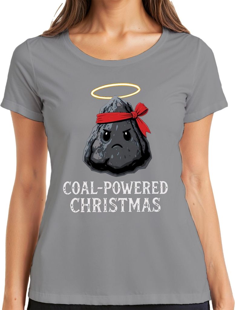 COAL POWERED CHRISTMAS lustig Kohle Weihnachten Geschenk Retro Damen T-Shirt, Grau, 3XL