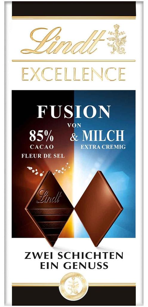 Lindt Excellence Fusion 85% & Fleur de Sel Tafel 100g Produktbild 