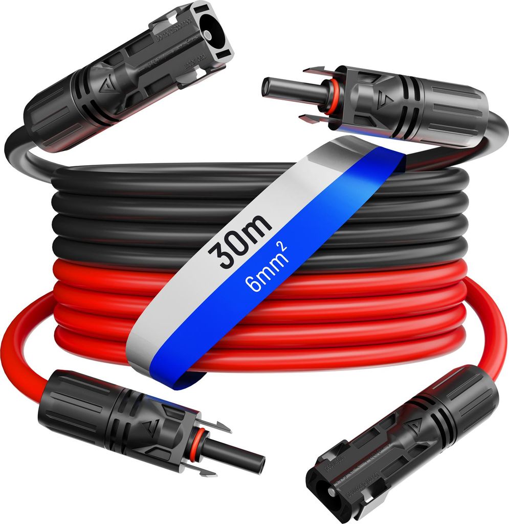 hb-digital 2x 30m Solarkabel 6mm2 mit Solar Stecker Solar Verlängerungskabel