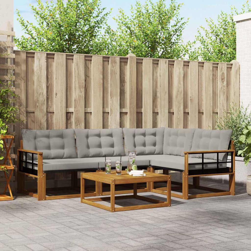 (Robust Möbel)Outdoor-Sofagarnitur - CLORIS - Balkonmöbe/Sitzgruppe - mit Kissen 5 pcs - Moderne Design - Natürlich und Hellgrau - Gartensof...
