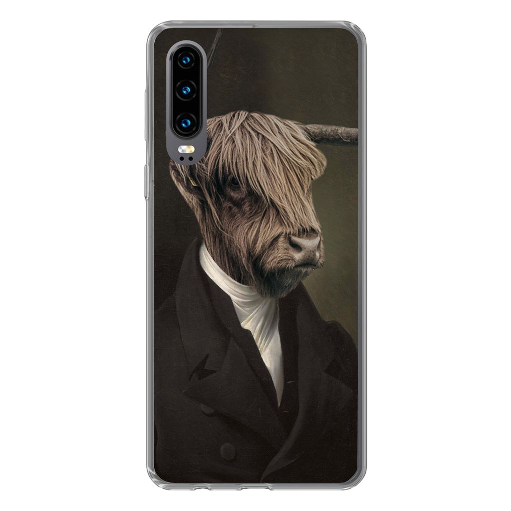 MuchoWow Handyhülle Schutzhülle Hülle für Huawei P30 Schottischer Highlander - Malerei - Tiere Silikon Softcase Handy Hülle - Kartenbesitzer