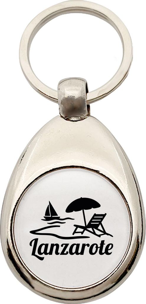 Huuraa Schlüsselanhänger Lanzarote Inselmotiv Spanien Metall Schlüsselring Einkaufswagenchip Geschenkidee