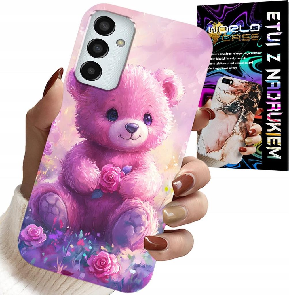 Gehäuse Für Samsung Galaxy M23 - Süsser Teddybär Auf Rosa Hintergrund, Gehäuse + Glas