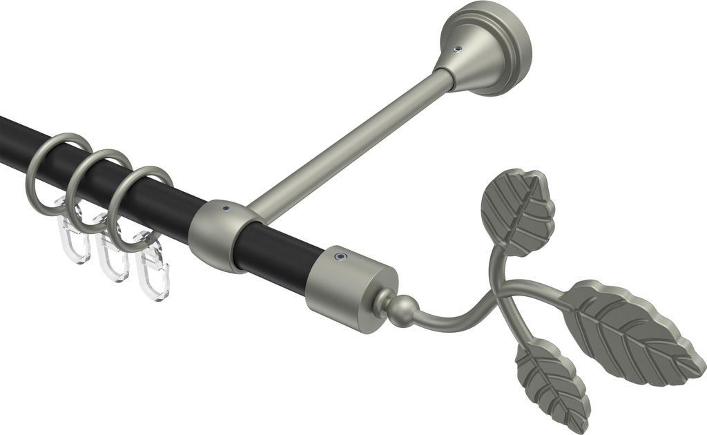 Interdeco Gardinenstange / Vorhangstange Schwarz / Chrom matt, Typ Primus Alessia (Blatt), 16 mm Ø 1-läufig, 160 cm