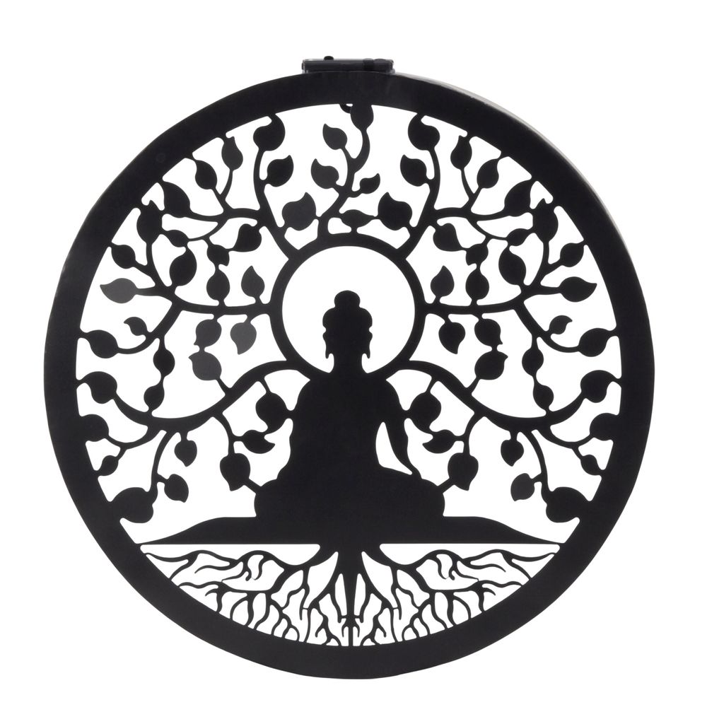 Wanddekoration Lebensbaum mit Buddha – Metallkunst mit LED-Beleuchtung