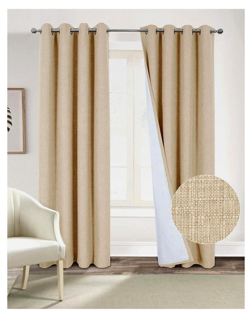 Blickdichte Vorhänge mit Ösen, Elegante Gardinen für modernes Wohnzimmer, Abdunkelnde Vorhänge mit Schallschutz für Schlafzimmer, Beige 260x14...
