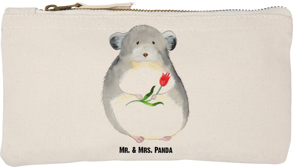 Mr. & Mrs. Panda Kulturbeutel Chinchilla Blume Größe S Klein - Weiß - Geschenk, Schulmäppchen, Chaos, Büro, Liebeskummer, Lustige Sprüche, Et...
