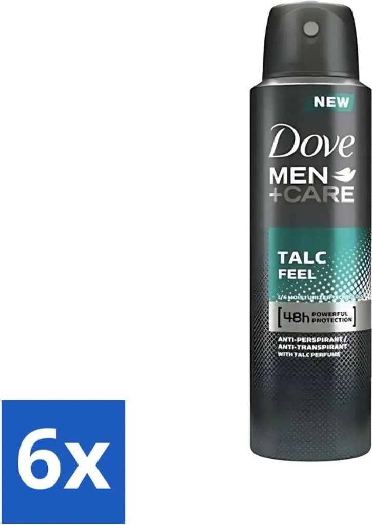 Dove Men+Care Déodorant Talc Feel 150ml - Lot de 6 Atomiseurs Anti-Traces