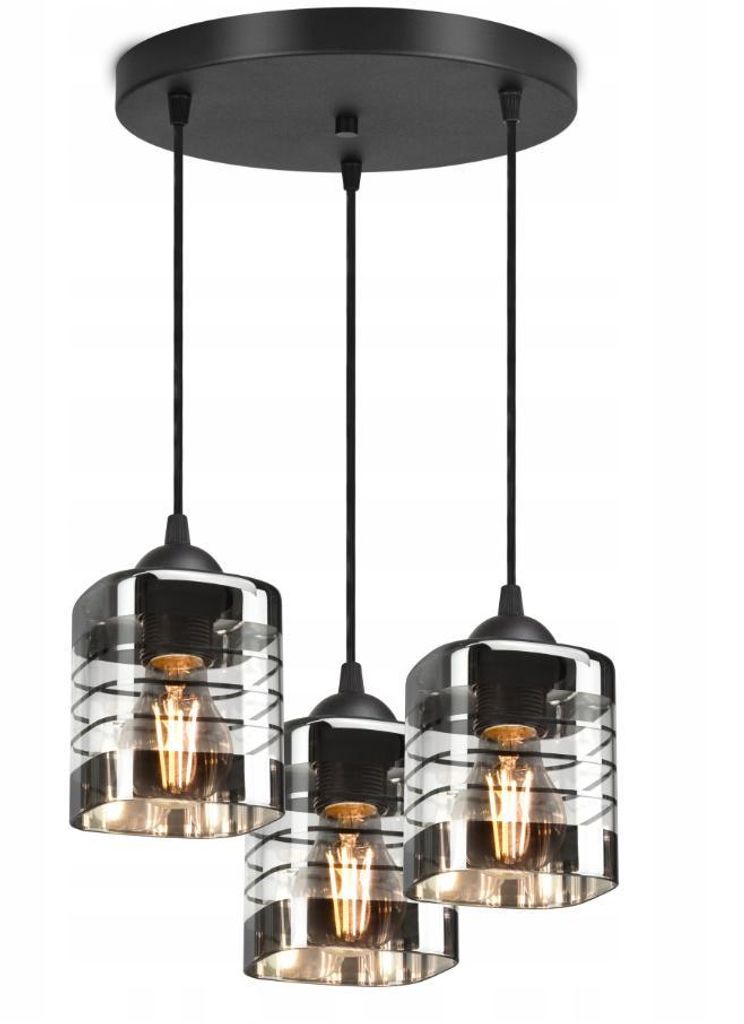 Luxolar Led Pendelleuchte 3 flammig aus Glasschirmen schwarz-transparent E27 60W - Deckenleuchte fertig montiert - Hängelampe für Wohnzimmer, Kü...