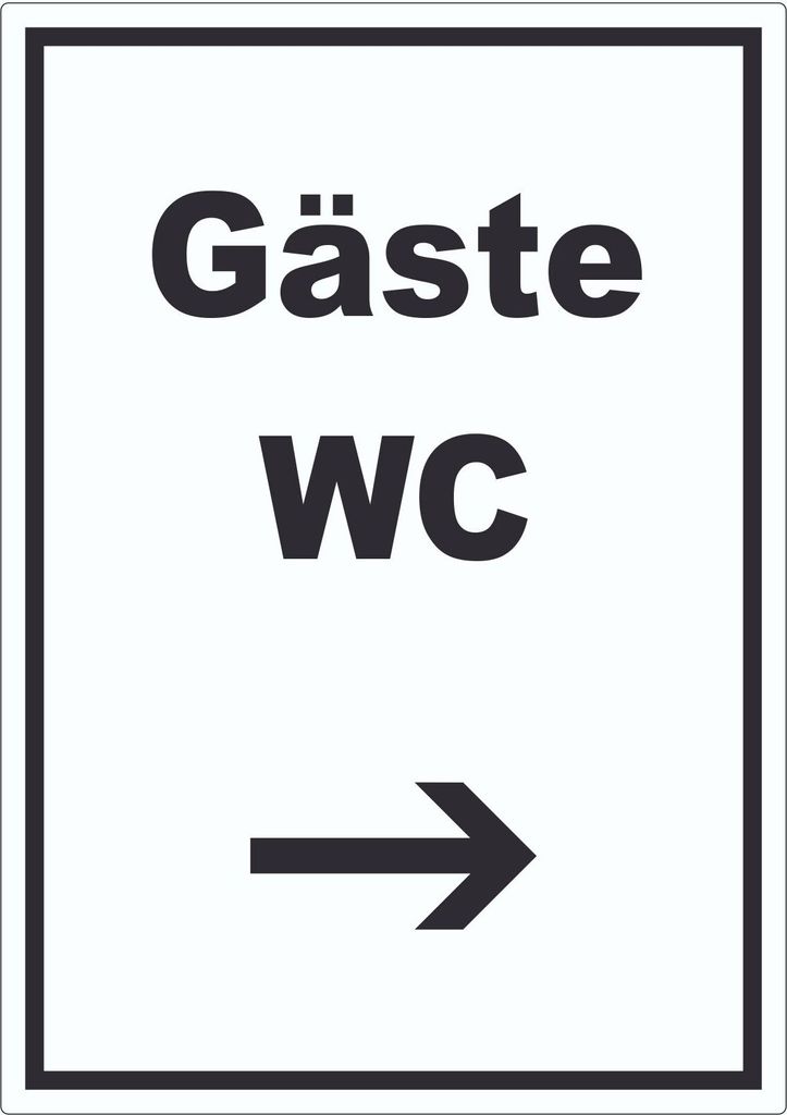 Gäste WC Aufkleber mit Text und Richtungspfeil rechts Toilette hochkant A7 (74x105mm)