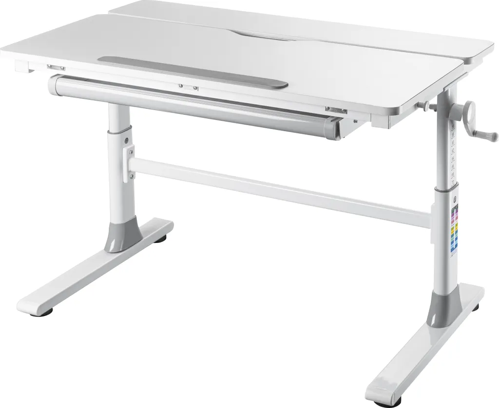 Bureau réglable Frederik blanc et gris 120cm avec tiroir de rangement chic