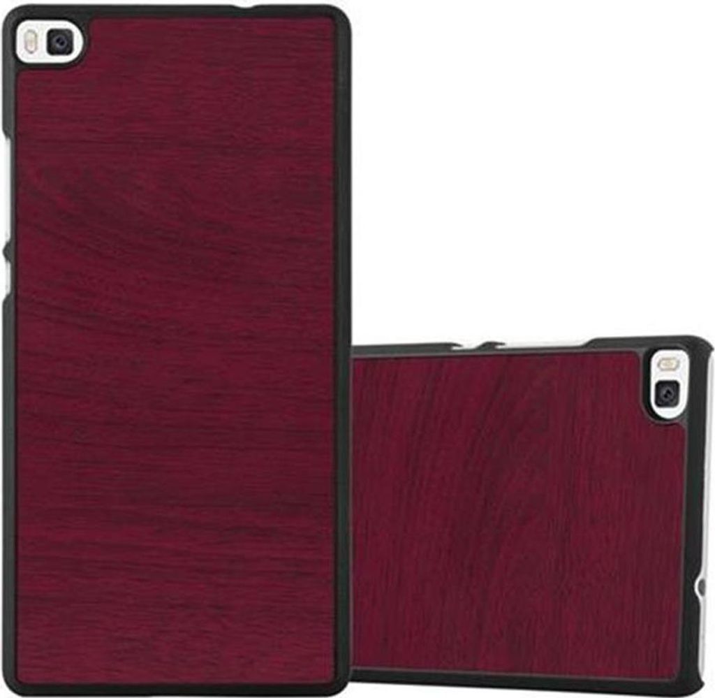 Cadorabo Hülle für Huawei P8 Schutz Hülle in Rot Hard Case Etui Holz Optik Handyhülle