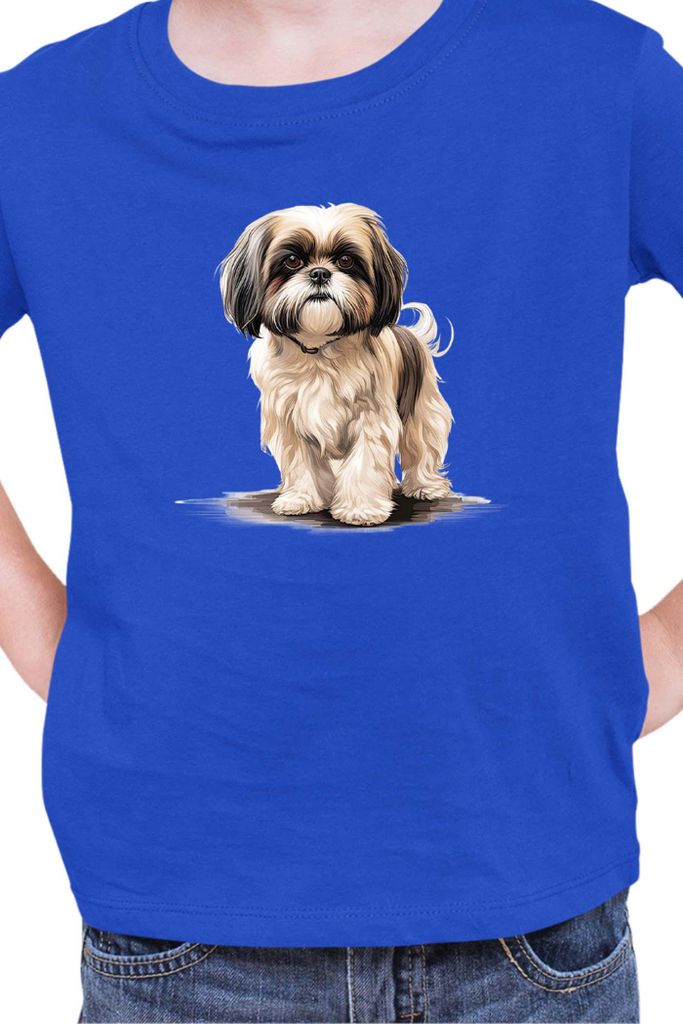 Kinder T-Shirt Dogs Breeds Shih Tzu Dog Breed 005, 7-8 Jahr - 128 / Blau