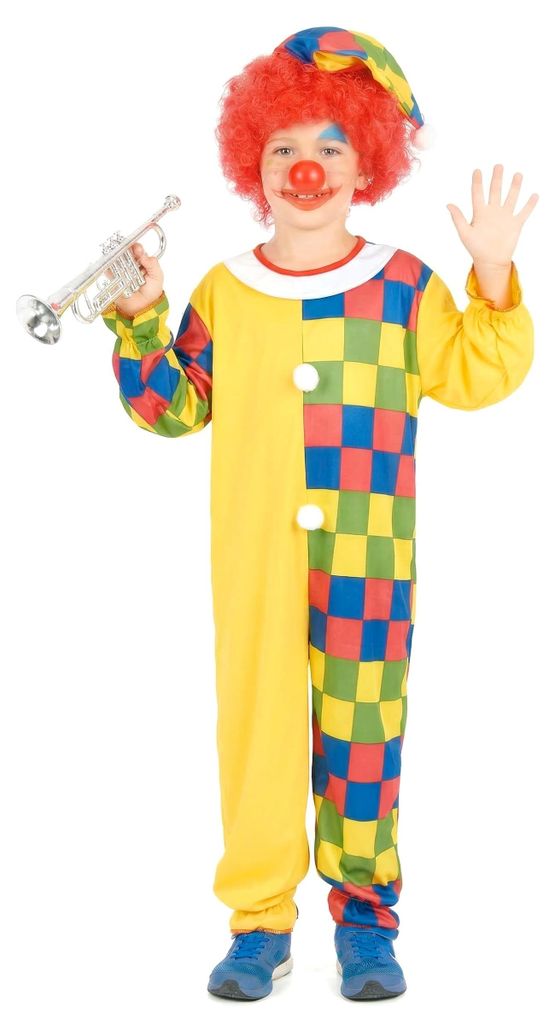 Witziges Clown-Kinderkostüm kariert gelb-bunt - 134/140 Produktbild 