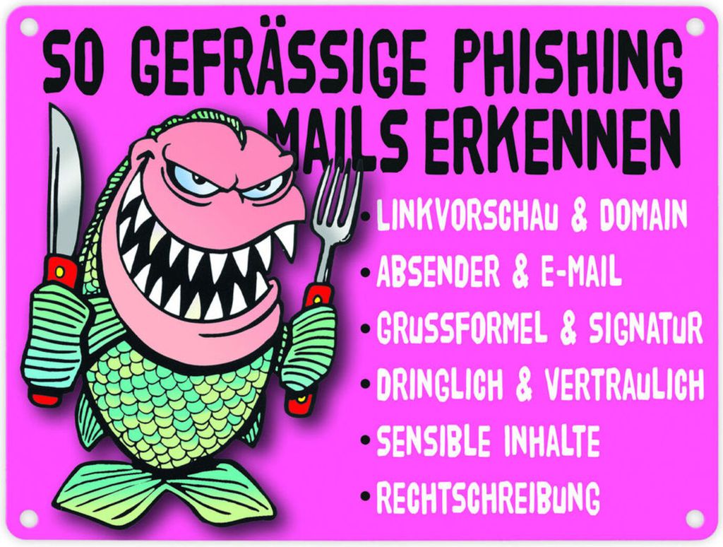 Phishing Mails Metallschild in 15x20 cm in magenta zum Thema Phishing Mails