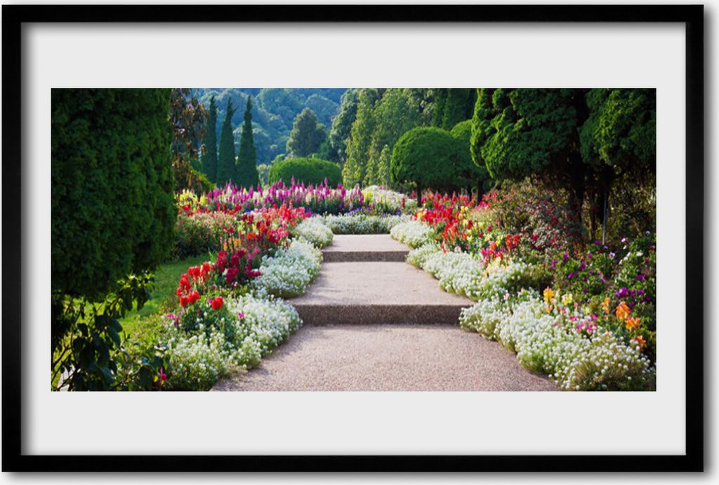 Bild 60x40 MDF-Rahmen Wandkunst Blumen-Garten-Park Treppen