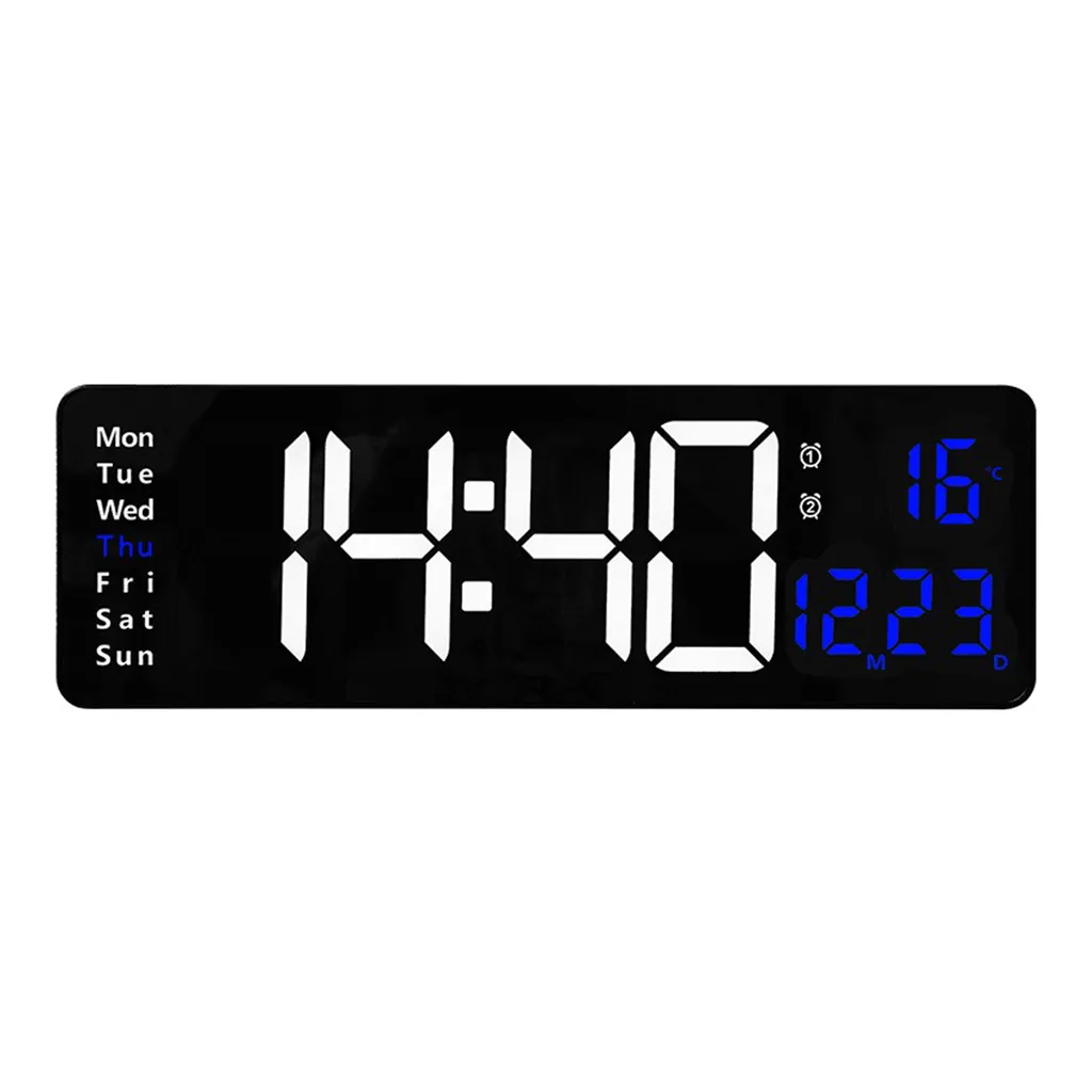 Horloge LED Bleue avec Télécommande et Affichage Température Date 45cm
