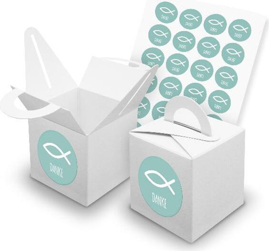 itenga SET 24x Würfelboxen mit Griff Weiß (V42) + Motivsticker (M168)