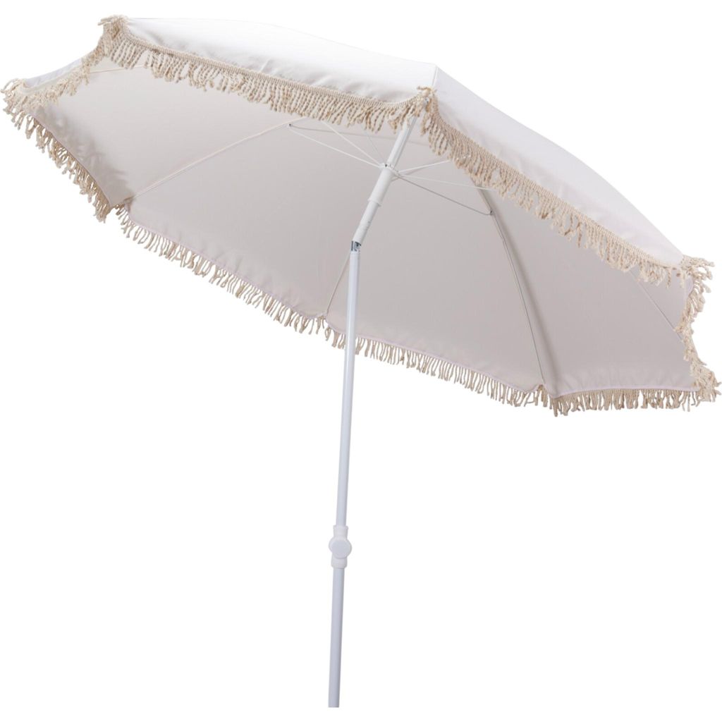 Sonnenschirm Strandschirm Balkon Gartenschirm creme Fransen Produktbild 