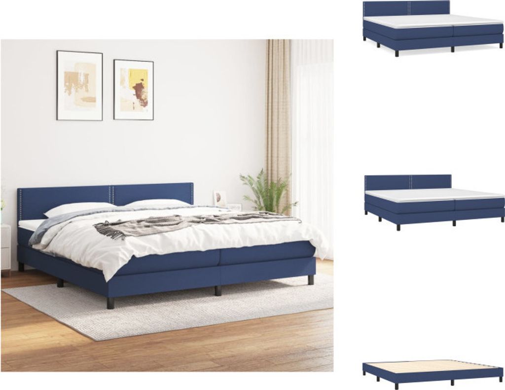 vidaXL Boxspringbett mit Matratze Blau 200x200 cm Stoff - Betten & Bettgestelle
