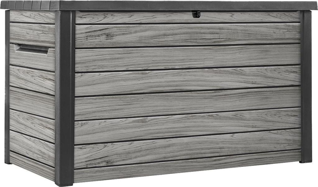 A storage box with a wood-like texture.