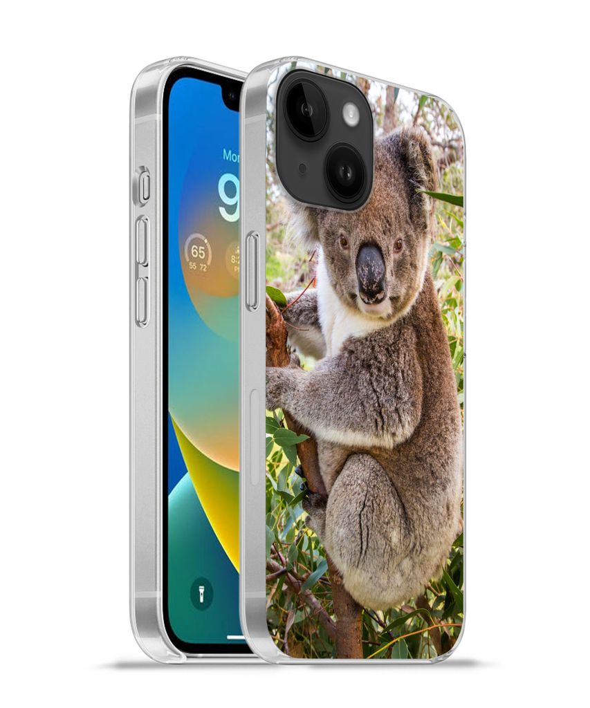 MuchoWow Handyhülle Schutzhülle Hülle für Apple iPhone 14 - Softcase Koala - Baum - Blätter - Kinder - Jungen - Mädchen Silikon Softcase Ha...
