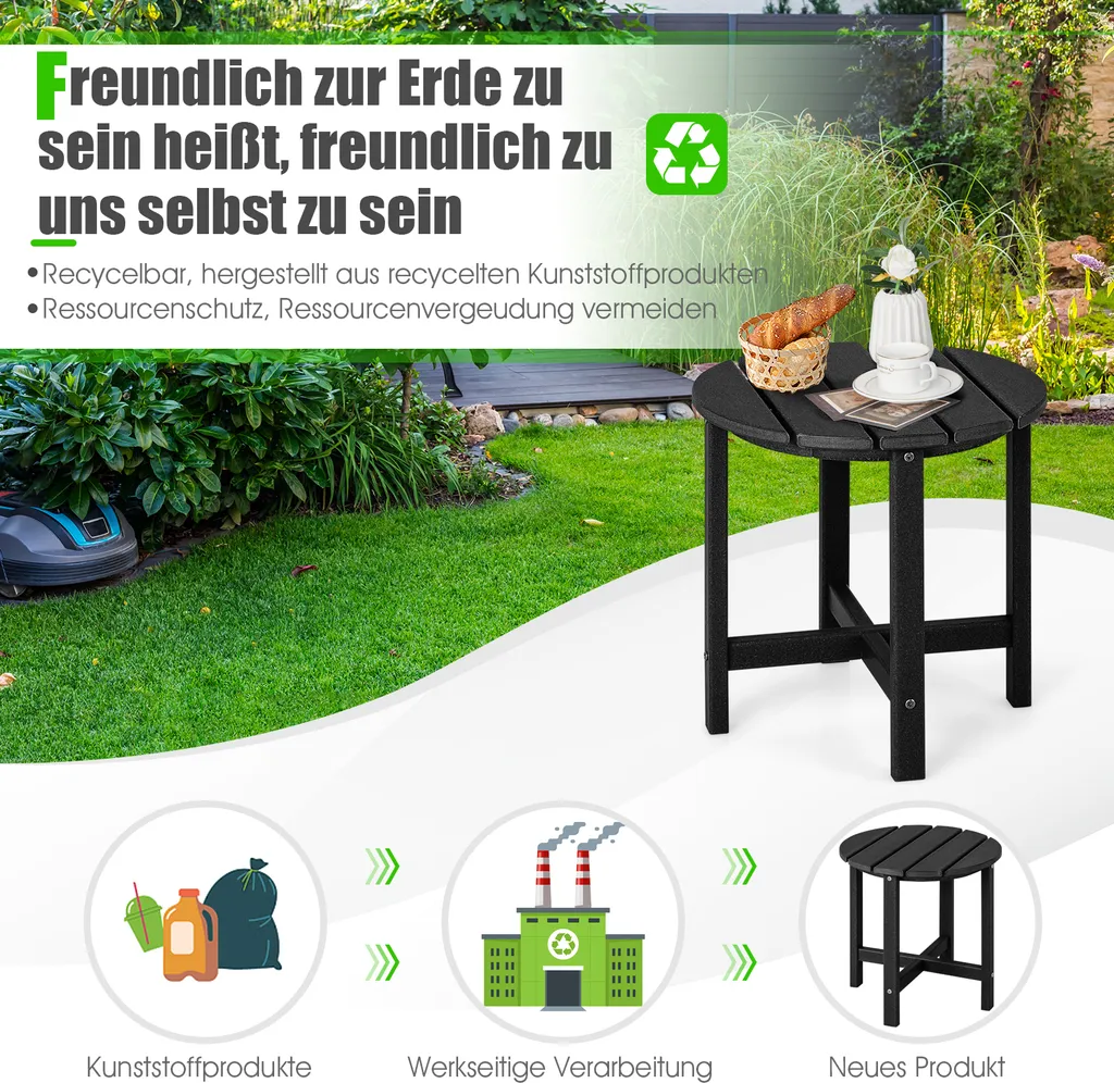 Table d'appoint résistante aux UV et intempéries, table de jardin noire - 3