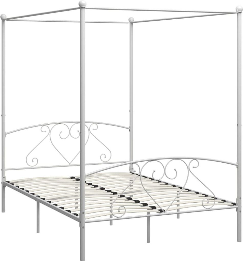 vidaXL Châssis de lit à baldaquin blanc métal 160 x 200 cm Image du produit 
