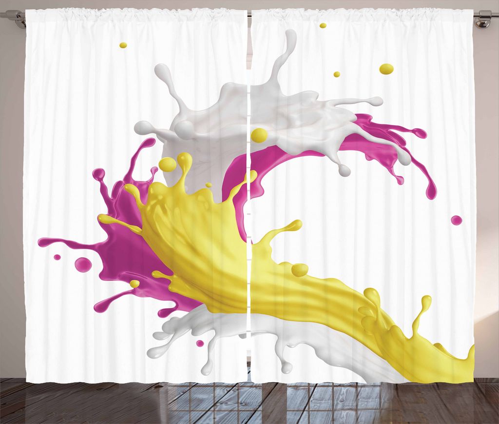 ABAKUHAUS Bunt Rustikaler Gardine, Mixgetränk Splash, Schlafzimmer Kräuselband Vorhang mit Schlaufen und Haken, 280 x 175 cm, Weiß Gelb Rosa